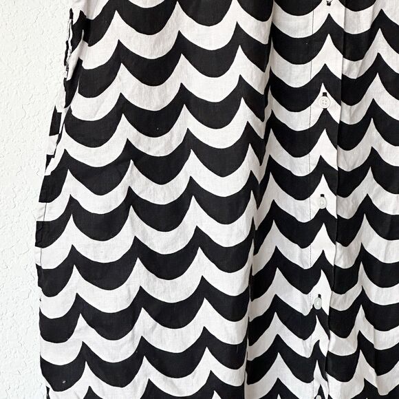 Marimekko X Uniqlo Small Black White Wave Print Linen Blend Shirt Midi Dress - Picture 9 of 10